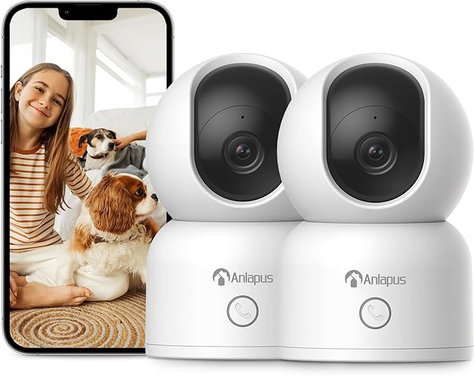 Anlapus 2 x 2MP Home Security Indoor Camera, C518 1080p Pan/Tilt WiFi Camera, 2.4/5 GHz 360° Plug-in Camera, Motion Detection, One-Touch Call, Auto Track, Night Vision (Memory Card Not Include)