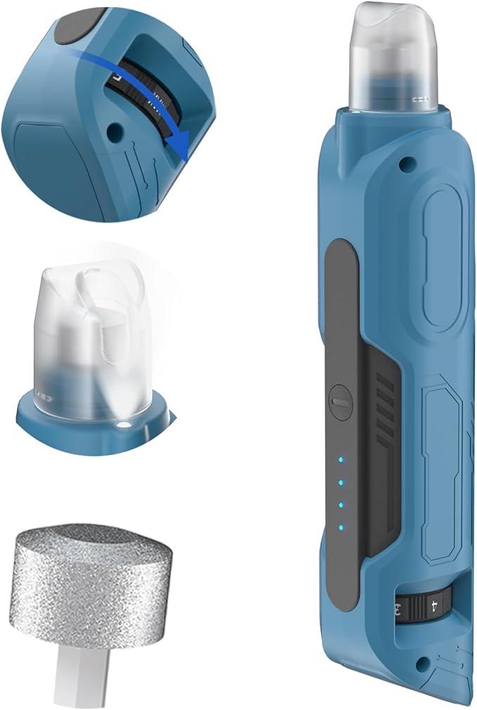 PAPIFEED High Torque Dog Nail Grinder Quiet - 6-Speed Adjustable Pet Nail Trimmer with 2 LED Lights & Dust-Proof Cover, Powerful Motor for Large/Medium/Small Dogs & Cats, Rechargeable - Dark Blue