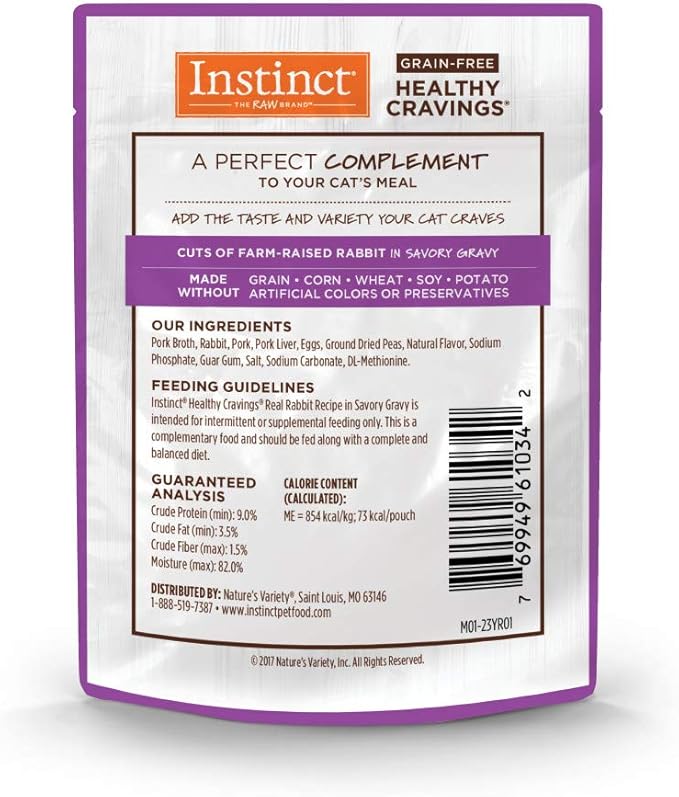 Instinct Healthy Cravings Natural Wet Cat Food Topper, Grain Free Recipe - Real Rabbit, 3 oz. Pouches (Pack of 24)