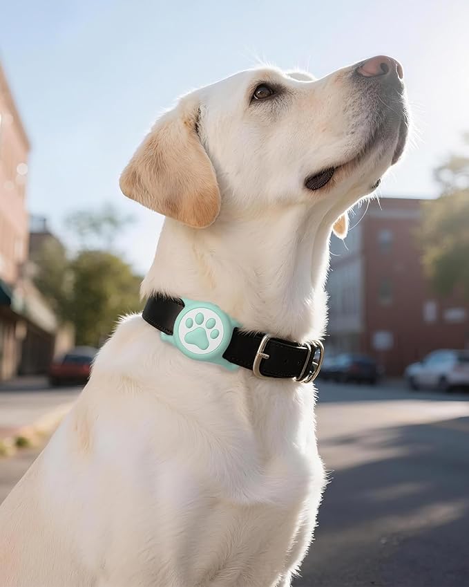 IP68 Waterpoof Dog Airtag Holder, Stretchy Silicone Full Body Covered Apple Air Tag Holder for Dog Cat Collar Fit All Width Collar (Green, 1 Pack)