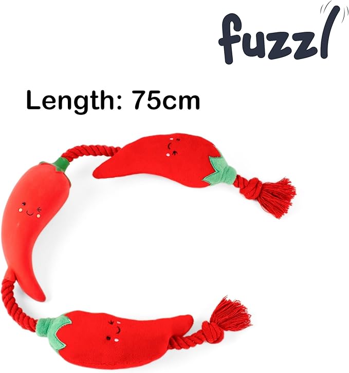 Tugga Chilis Dog Toy 75cm - Rope Latex and Plush Dog and Puppy Throw Fetch and Tug with Squeaker