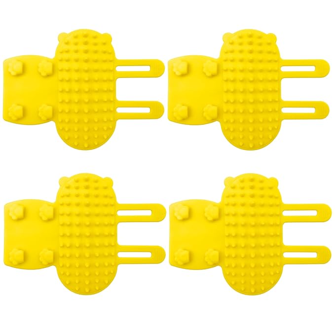 4 Pcs Cat Self Groomer Brush - Adjustable Silicone Pet Grooming & Massage Tool Face Itch Relief Scratching Hair Scrubber Table Leg Dual Strap Design for Cats & Dogs (Yellow)