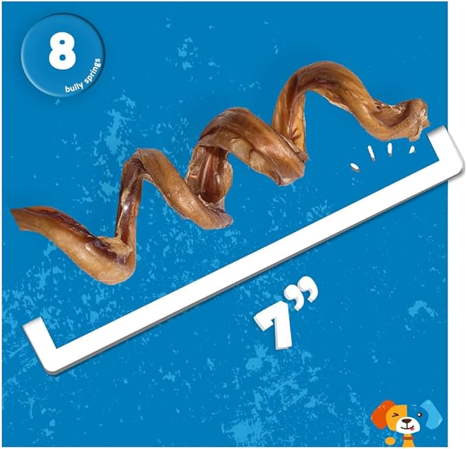 Jack&Pup Bully Springs for Dogs | 7" Spiral Bully Sticks for Dogs | Long Lasting, Stimulating, Odor Free Bully Sticks (8 Ct)