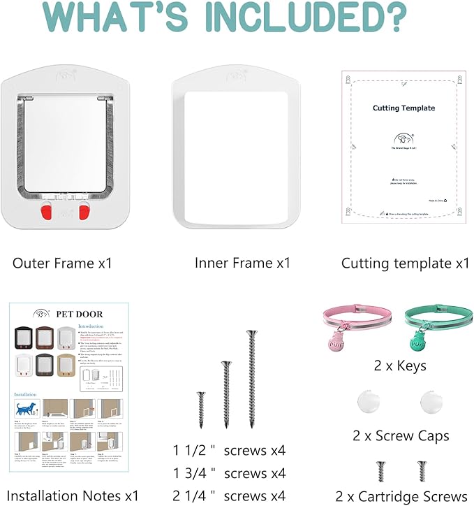 HIDROSIL Cat Door with Collar Sensor, Pet Door with Magnetic Keys and 2 Sensor Keys, 4 Locking Ways, Suitable for Interior/Exterior Use, White Frame 11.5 x 9 x 1.5 inches