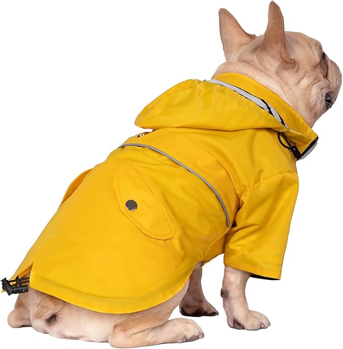 HDE Dog Raincoat Poncho Double Layer Zip Rain Jacket with Removable Hood, Leash Hole for Small to 3XL Dogs and Puppies Yellow - M