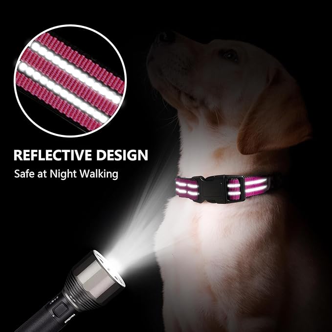 Hikiko Martingale Dog Collars Reflective Nylon Dog Collar with Quick Release Buckle Adjustable Training No Slip Dog Collar (Small, Hot Pink)