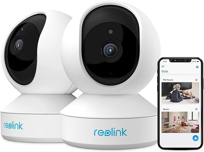 REOLINK Home Security Camera System, 3MP HD Plug-in Indoor WiFi Pan Tilt Pet Camera, Baby Monitor, Night Vision, 2 Way Talk, Smart Human/Pet Detection, Local microSD Card Storage, E1(2 Pack)