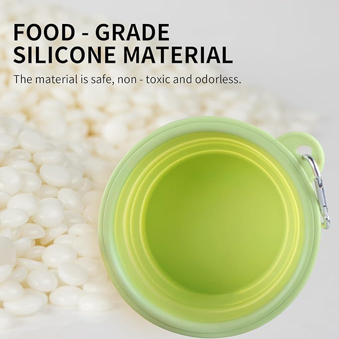 Collapsible Dog Bowls 2-Pack, Portable Travel Dog Bowl with Carabiner, Food-Grade Silicone Pet Bowl for Hiking, Walking(Macaron Violet and Green)