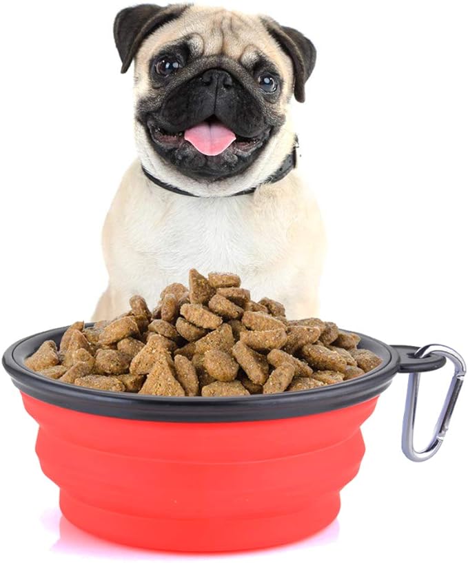 Guardians Large Collapsible Dog Bowls, 34oz Travel Water Food Bowls Portable Foldable Collapse Dishes with Carabiner Clip, 2 Pack (Green+Red)