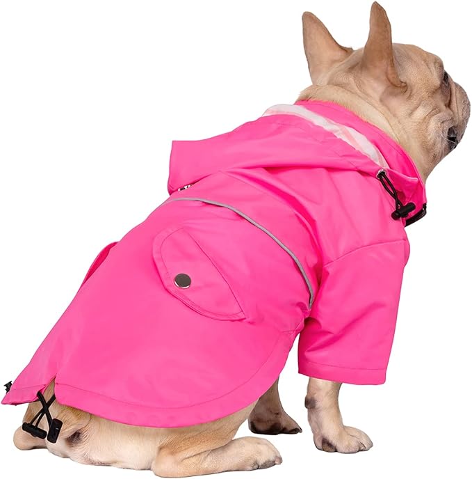 HDE Dog Raincoat Poncho Double Layer Zip Rain Jacket with Removable Hood, Leash Hole for Small to 3XL Dogs and Puppies Pink - L