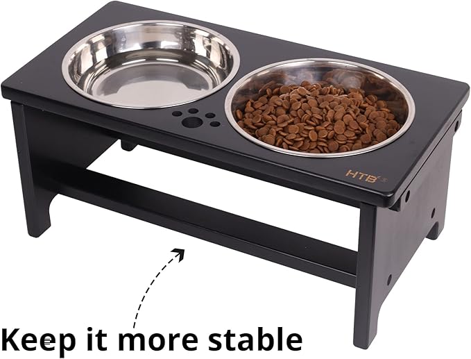 HTB Elevated Dog Bowls,Raised Dog Bowl Stand with 2 Stainless Steel Bowls,Elevated Raised Dog Bowls for Large Medium Small Sized Dogs