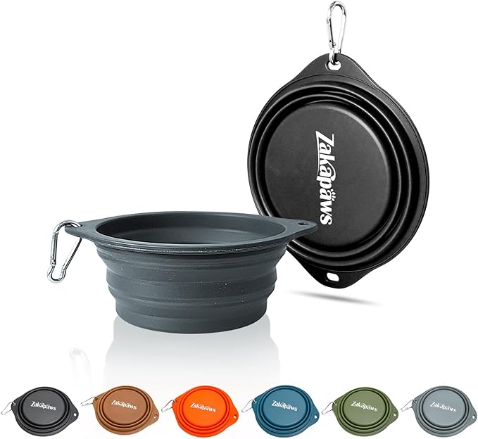 Silicone Dog Travel Bowl, 2 Pack Collapsible Pet Bowl, Foldable No Plastic Rim Pet Feeding Bowls, Water Cup for Pet Hiking,Camping