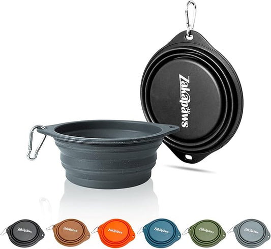 Silicone Dog Travel Bowl, 2 Pack Collapsible Pet Bowl, Foldable No Plastic Rim Pet Feeding Bowls, Water Cup for Pet Hiking,Camping