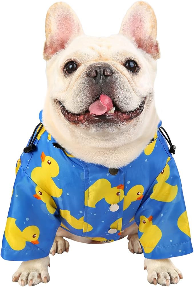 HDE Dog Raincoat Poncho Double Layer Zip Rain Jacket with Removable Hood, Leash Hole for Small to 3XL Dogs and Puppies Ducks Blue - L