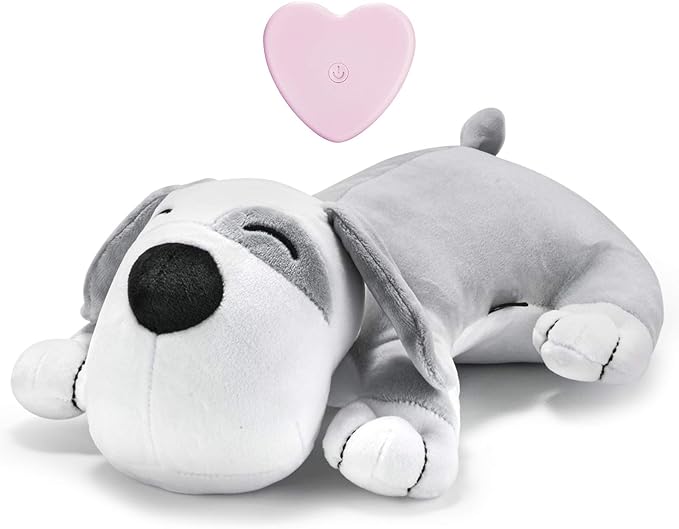 Heartbeat Dog Toy Puppy Toy Dog Anxiety Toy to Separate Relief for Pet Cuddle Soother Comfort Calming Create Training Sleep Aid Behavioral Aid Heartbeat Stuffed Animal, Grey