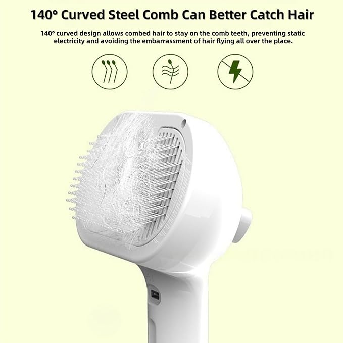 Cat Steam Brush for Indoor Cats - 3 in 1 Steam Brush for Cats with Mist Spray, Self Cleaning & Pet Hair Removal, Gentle Cat Grooming Tool for Shedding (White)