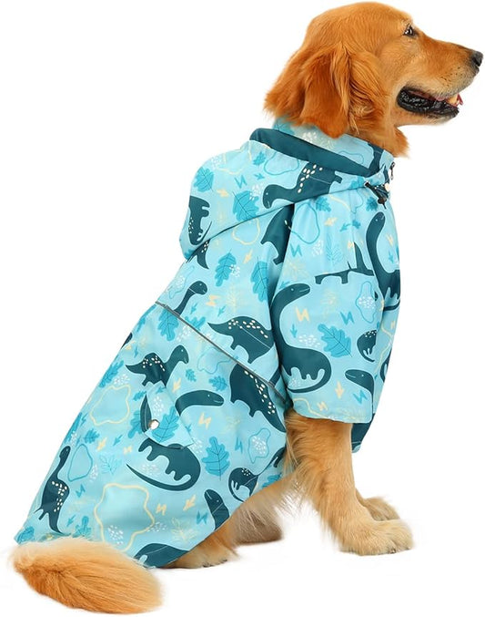 HDE Dog Raincoat Poncho Double Layer Zip Rain Jacket with Removable Hood, Leash Hole for Small to 3XL Dogs and Puppies Dinosaurs - XL