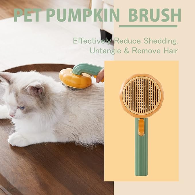 Cat Brush with Release Button, Pumpkin Cat Comb for Long or Short Haired Cats Dogs Rabbits, Skin Friendly Deshedding Grooming Tool for Gently Removes Loose Fur Undercoat
