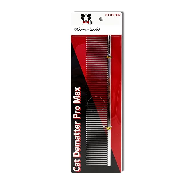 Warren London Cat DeMatter Pro Max | 9" Copper Grooming Comb for Cats | Detangles Mats, Knots & Loose Fur – Gentle, No-Pull Design for Long, Thick, or Tangled Coats | Professional Cat Grooming Tool
