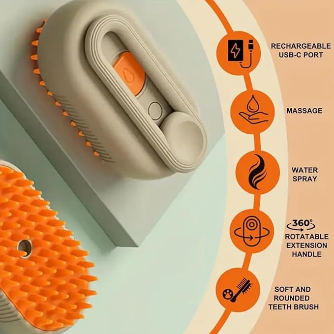 Pet hair removal brush,4-in-1 Cat Steam Brush for Hair Removal,Anti-static pet steam brush,Rechargeable Massage Comb with Spray Function for Dogs and Cats,Clean, Shedding & Grooming All in One