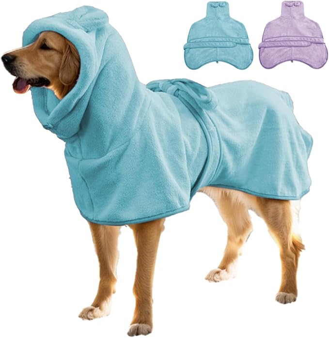 Medium to Large Size Dog Bathrobe, Quick Drying Super Absorbent Used for After Bathing, Warm Dog Towels, Adjustable Hoodies and Belts for Pet Dogs Bath Clothes Products (Blue, 4XL)