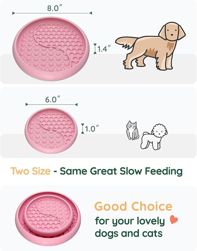 Lick Mat for Dogs, Silicone Slow Feeder Licking Mat with Non-Slip Suction Cups, Freeze-Friendly Lick Bowl for Enrichment Play, Anxiety Relief & Keeps Busy (6.0" x 1.0" Pink)