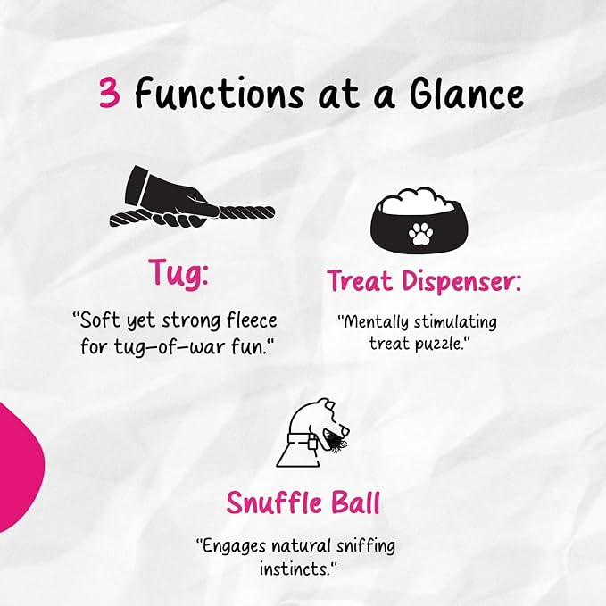 Chelsy's Toys 3-in-1 Enrichment Tube for Dogs - Tug Toy, Treat Dispenser & Snuffle Ball | Durable Rope Dog Toy | Interactive Dog Treat Puzzle for Large Dogs & Puppies (Lavender)