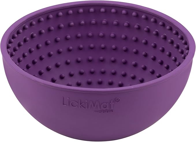 LICKIMAT Wobble, Dog Slow Feeder Bowl Lick Mat, Boredom Anxiety Reducer; Perfect for Food, Treats, Yogurt, or Peanut Butter. Fun Alternative to a Slow Feed Dog Bowl, Purple