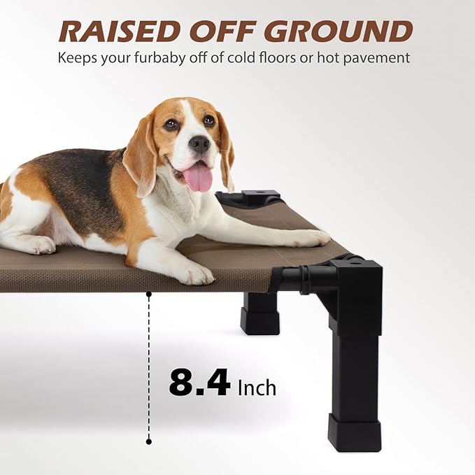 Heeyoo Elevated Dog Bed, Cooling Raised Pet Cot with Chew Proof Washable Breathable Mesh and Metal Frame, Portable Dog Cot Bed with No-Slip Feet for Outdoor or Indoor Use