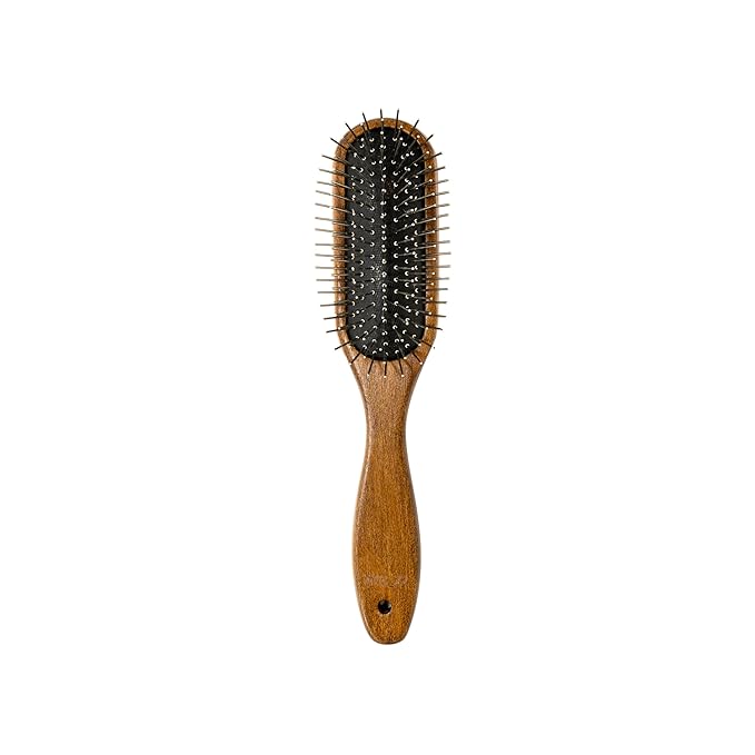 Tauro Pro Line Wooden Dog Brush for Long & Short Hair - Deshedding & Detangling Brown Massage Brush for Dog & Cat Grooming - Oblong Flexible Cushion & Lightweight, Ideal for All Coat Types