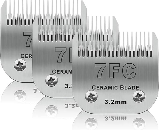 3 Pack 7FC Detachable Pet Dog Grooming Ceramic Blades,Compatible with Andis,Oster A5,Wahl KM-10 Series,Size 7FC Blade 1/8-Inch 3.2MM Cut Length