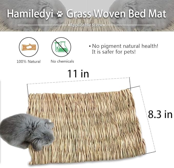Hamiledyi 15 Pack Woven Bed Mat for Rabbits - Grass Mat & Bunny Bedding Nest - Natural Chew Toy Bed for Guinea Pig Chinchilla Squirrel Hamster Cat Dog and Small Animal