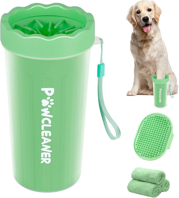 Dog Paw Cleaner, Washer, Muddy Pet Foot Cleaner for Small Medium Large Breed Dogs/Cats (with 3 absorbent towel) (Light Green, Large)