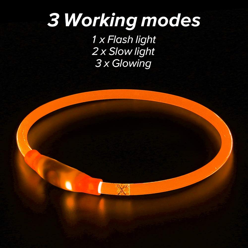 Illumifun LED Dog Collar, USB Rechargeable Light Up Dog Collars, TPU Cuttable Glow Dog Collar Lights for Night Walking (Orange)