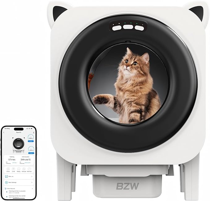 BZW Self Cleaning Litter Box, Large Capacity Automatic Cat Litter Box Self Cleaning for Cats, App Control, Safety Protection, 1 Roll Garbage Bags, Black