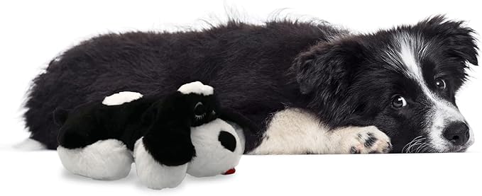 Special Edition Snuggle Puppy Toys - Heartbeat Puppy for Dogs - Pet Anxiety Relief and Calming Aid - Comfort Dog Toys for Behavioral Training in Black & White