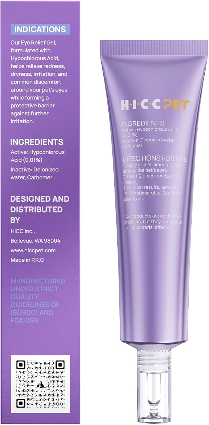 HICC PET Dog Eye Gel, Vet-Recommended Dog Eye Infection Treatment, Tear Stain Remover, Soothes Irritation, Moisturizes Dry Eyes, Pet Eye Drops Ointment Alternative for Dogs, Cats, Horses. 2 fl oz