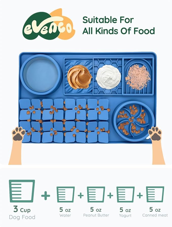 Slow Feeder Bowl, Silicone Lick Mat with Suction Cups for Dog Cat, Snuffle Mat for Pet Smell Training, Puzzle Toys for Bored Puppy, Interactive Sniff Mat for Slow Eating and Keep Busy, Blue