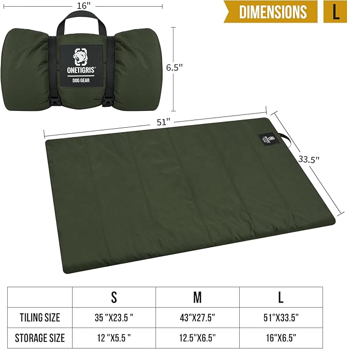 ONETIGRIS Large Dog Bed Washable Matteress Anti Slip Cushion for Pets Sleeping, 3.6ft by 2.2ft Water-Resistant Pet Bed for Indoor Outdoor(Green,L)