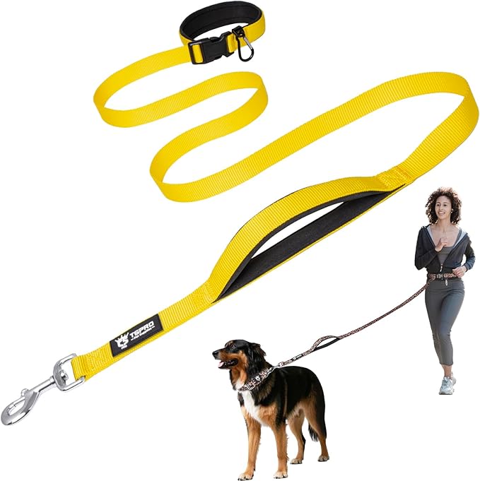 TSPRO Hands Free Dog Leash Adjustable Walking Running Dog Leash with Control Safety Padded Handle and Heavy Duty Clasp for Medium Large Dogs (Yellow)