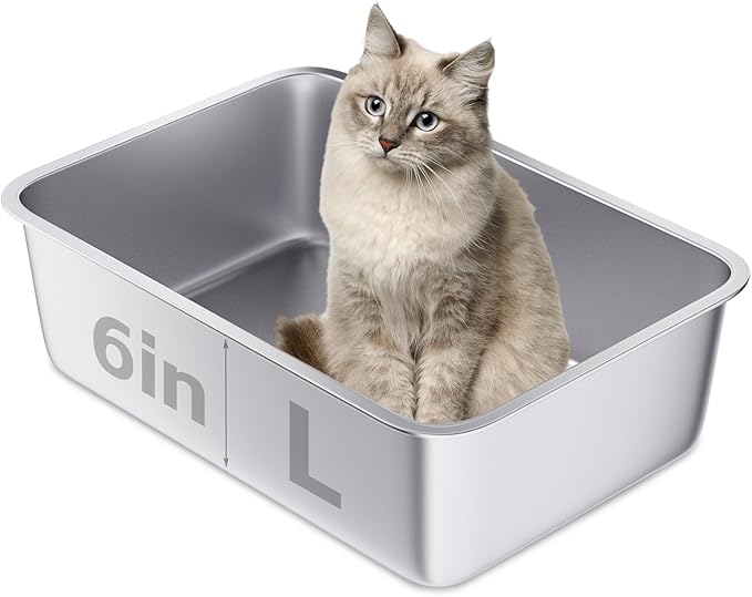 Stainless Steel Litter Box -Metal Litter Box for Big Cats,Large Stainless Steel Cat Box Easy to Clean, Cat LitterBox Pet Toilet-High Sided for Kitten,Kitty,Rabbits,Non Stick, No Smell