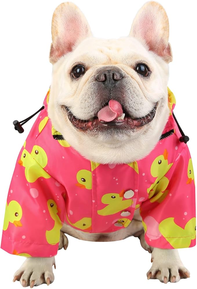 HDE Dog Raincoat Poncho Double Layer Zip Rain Jacket with Removable Hood, Leash Hole for Small to 3XL Dogs and Puppies Ducks Pink - L