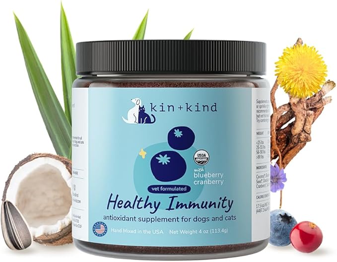kin+kind Dog Supplement Powder - Supplement for Dogs & Cats for Healthy Immunity - Bladder Support - Natural Formula with Organic Cranberry, Blueberry and Coconut - Made in USA - 4 oz (Medium)