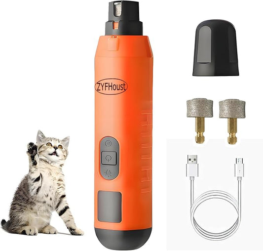 Dog Nail Trimmers, Professional Electric Dog Nail Grinder, Silent Groom Pro Nail Grinder Quiet with 2 LED Lights, 2 Grinding Wheels for Large Medium Small Dogs and Cat (Orange)