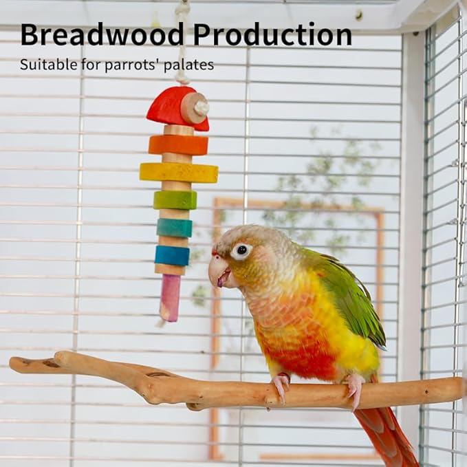 Bird Toys & Bird Perch, Bird Wooden Block Chewing Toy Parrot Foraging & Puzzle Toys Bird Cage Accessories for Conures Parakeets Cockatiels Lovebirds African Grey Macaws (Colorful Fish)