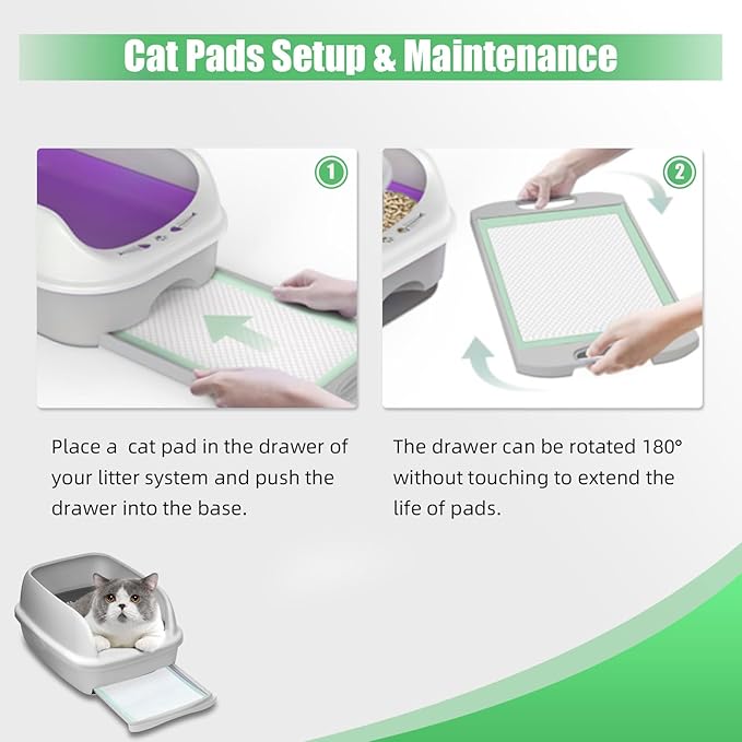 IMMCUTE Cat Pads 16.9"" X 11.4"", Lemon Scent, 30 Ct, Pee Pads for Cats, Thickened Super Absorbent Pee Pads, Odor Control, Cat Pads for Litter Box System, Cat Pad Refills, Cat Litter Pads, Green