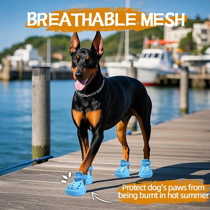 JZXOIVA Dog Shoes for Hot Pavement, Dog Booties for Small Dogs, Breathable Dog Boots & Paw Protectors, Adjustable Non-Slip Dog Rain Booties, Waterproof Pets Sandals for Beach Blue Size 1