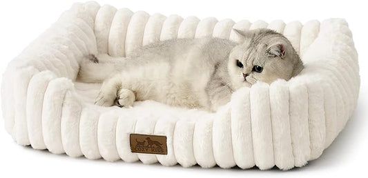 Orthopedic Dog Bed for Small Dogs & Medium Dogs - Washable Rectangle Pet Bed with Anti-Slip Bottom, Soft Calming Cat & Puppy Bed for Indoor Pets (30"x23"x7", Cream)