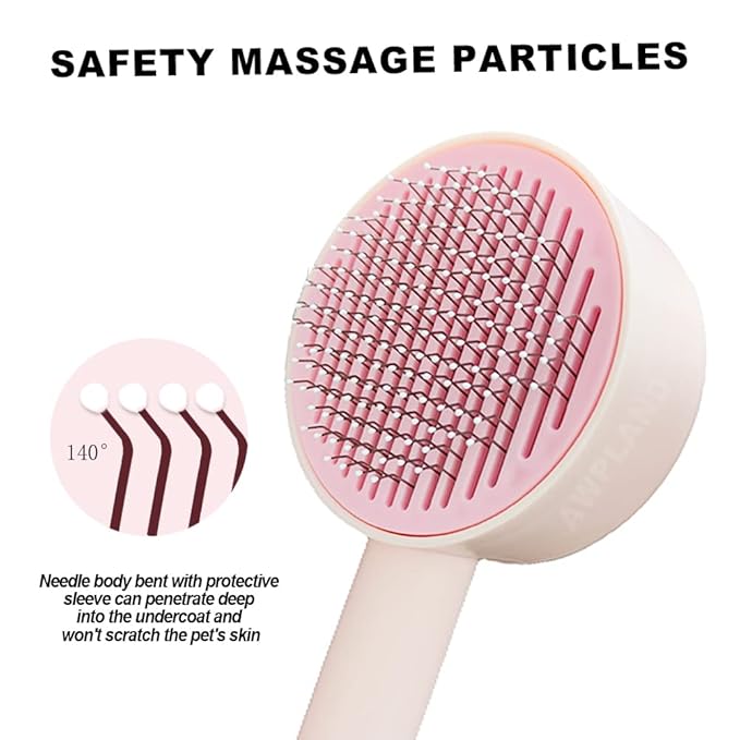 Self-Cleaning Grooming Brush with Release Button - Deshedding Tool for Pets: Cats, Dogs, Rabbits - Removes Loose Undercoat, Mats, and Tangles, Pink