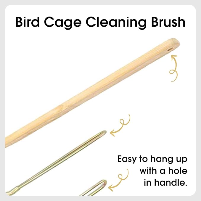 QBLEEV 3 Pack Bird Cage Brush, Wooden & Stainless Steel Long Handle Bird Cage Cleaner Brush, Poop Off Bird Cage Cleaning Brushes, Bird Cage Scraper Parrot Poop Remover Accessory
